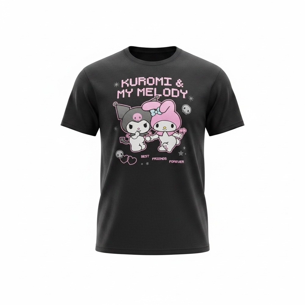 Sanrio Kuromi My Melody Best Friends Forever Black‎ Graphic T-Shirt Large